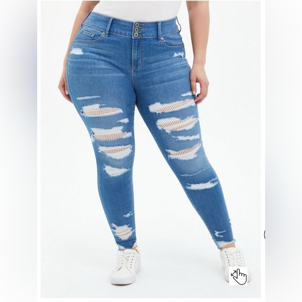 Torrid Fishnet Distressed Jeggings | 26R